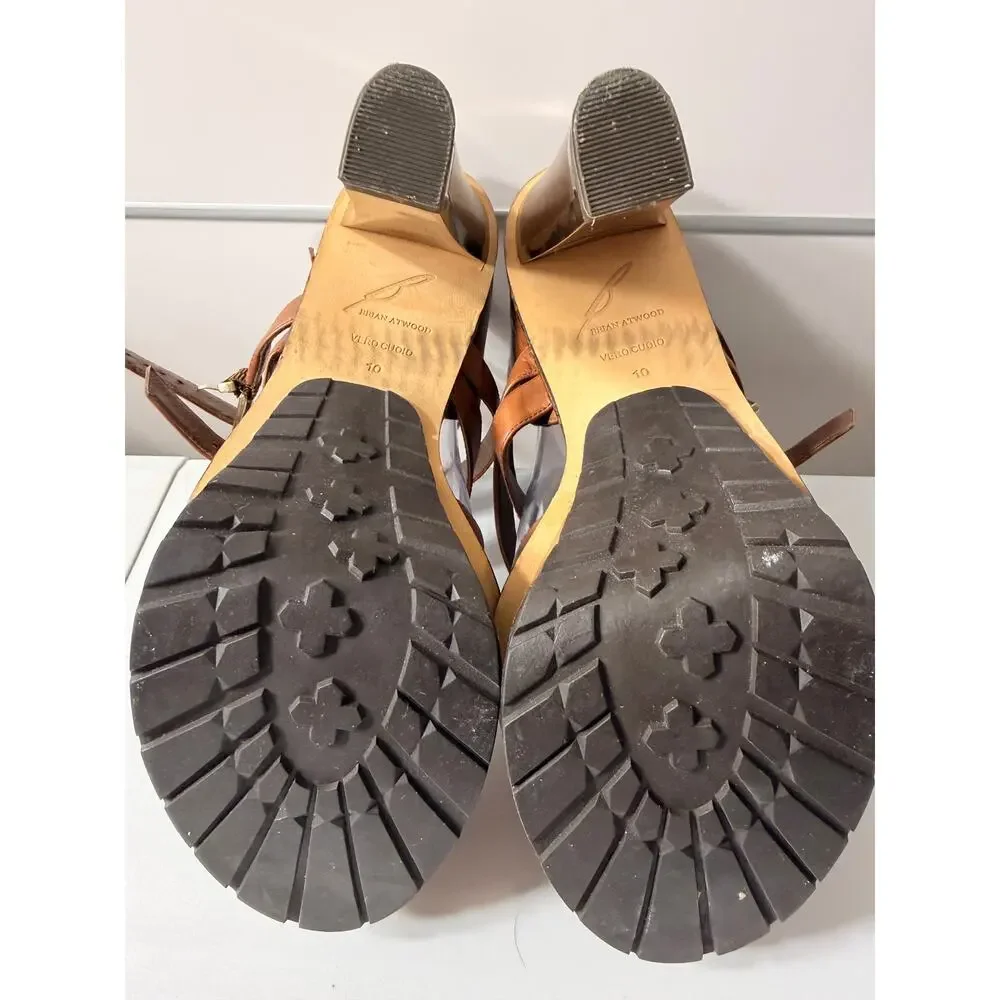 Brian Atwood Leather Gold Platform Heels EU 40